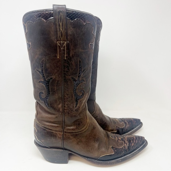 Lucchese Classics Handmade Brown Exotic Leather Overlay Cowboy Boots - Picture 2 of 10